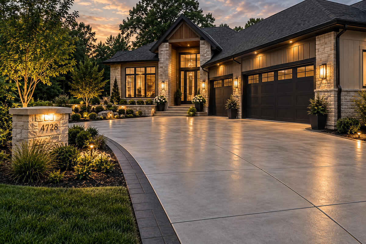 Luxury residential concrete driveway and exterior home improvement